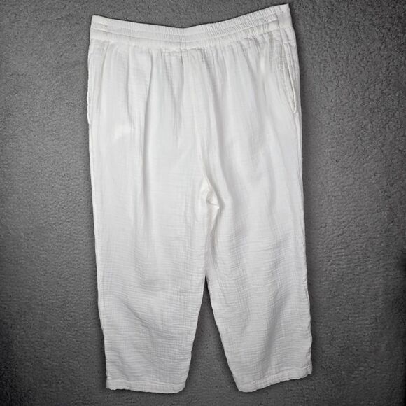APPLESEEDS Womens White 100 Cotton Cropped Pants M Shell Button Pocket Capri - Picture 5 of 10
